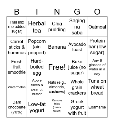 Smart Snacking Bingo Card