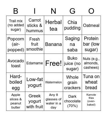 Smart Snacking Bingo Card