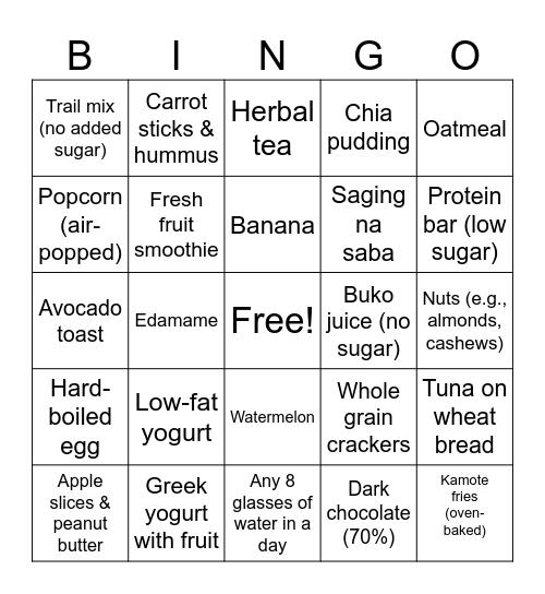 Smart Snacking Bingo Card