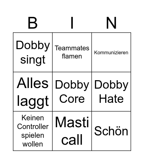Dobby Bingo Card