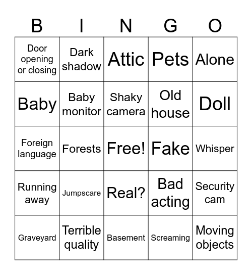 Scary videos Bingo Card