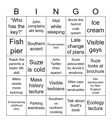 Cape Cod 2025 Bingo Card