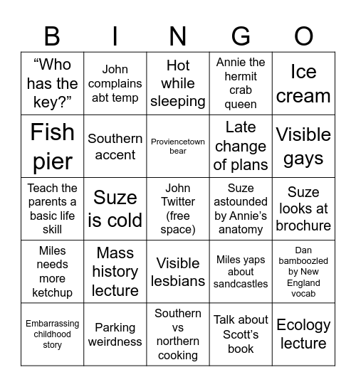 Cape Cod 2025 Bingo Card