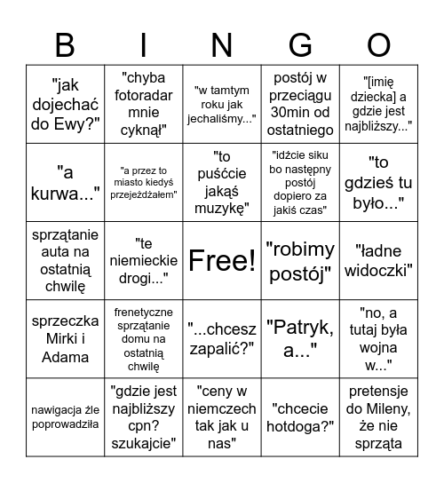 Wyjazd do Niemiec z ojcem Bingo Card