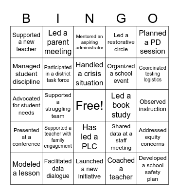 Leadership Bingo Card