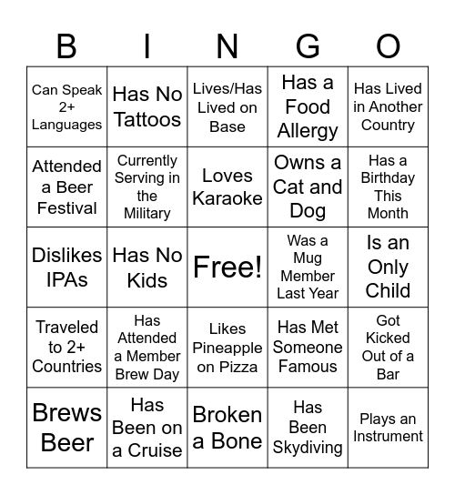 MUG MEMBER BINGO Card