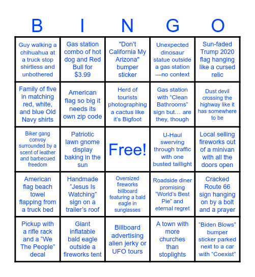 CPT TO AZ ROAD TRIP BINGO Card