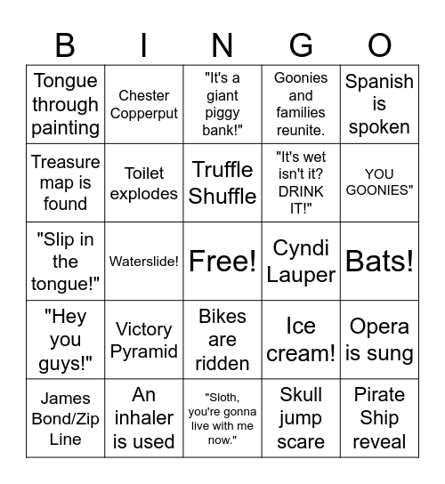 The Goonies Movie Bingo Card