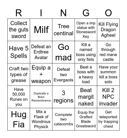 Elden Ring Bingo Card