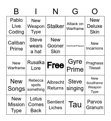 Tennocon Bingo Card