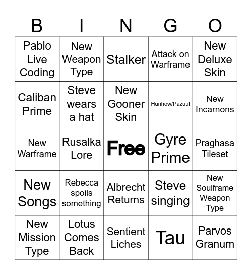 Tennocon Bingo Card