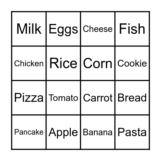 Food BINGO Card