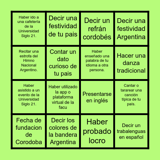GLOBAL BINGO Card