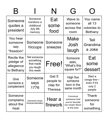 4th of July Bingo Card