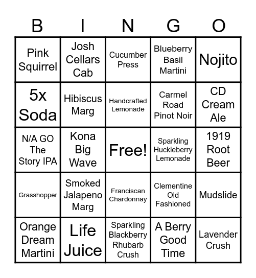 Blackwoods Beverage Bingo Card