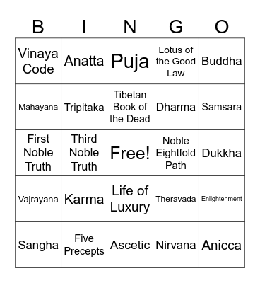 Buddhism Bingo Card