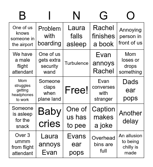 Flight Bingo Card