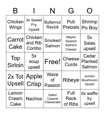 Blackwoods Food Bingo Card