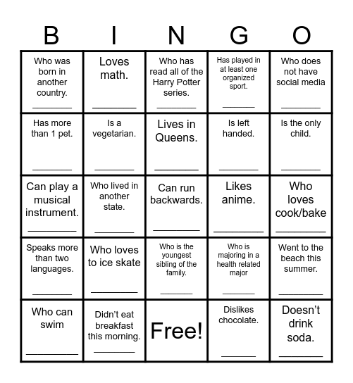 Find Someone Who... Bingo Card