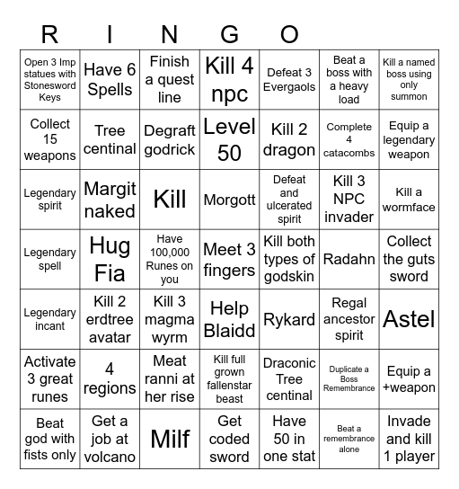 Elden Ring Bingo Card