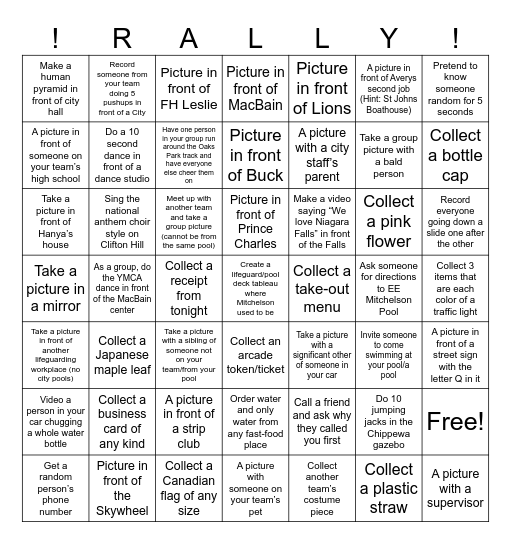 Car Rally 2025 Bingo Card