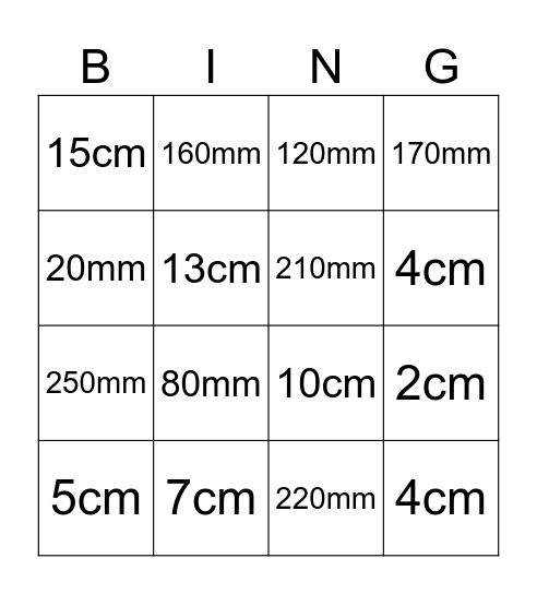 Measures Bingo! Bingo Card
