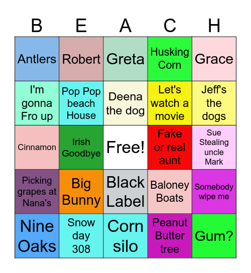 Forced Nostalgia Bingo Card