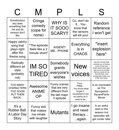 I SEEZON FO!!! Bingo Card