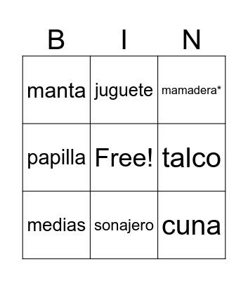 BABY SHOWER Bingo Card