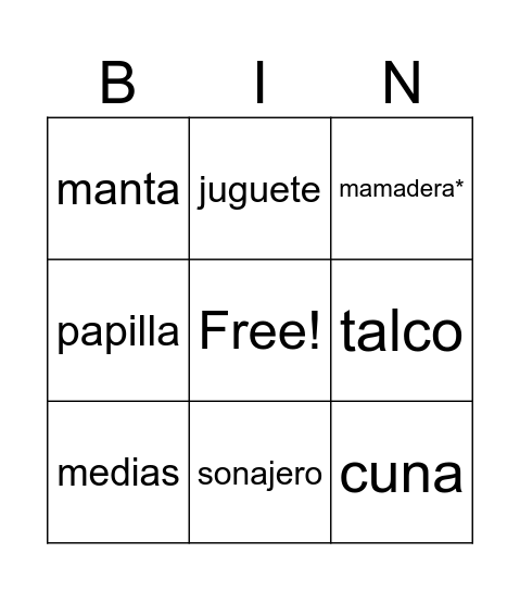 BABY SHOWER Bingo Card