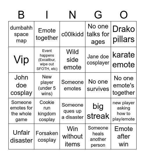 Something evil will happen bingo Card