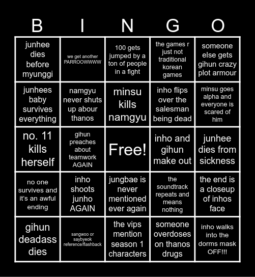 squid game season 3 Bingo Card