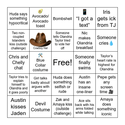 Love Island S7, E24 Bingo Card