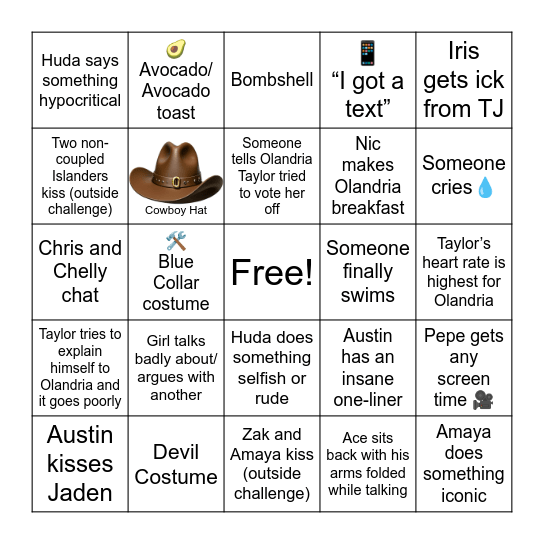 Love Island S7, E24 Bingo Card