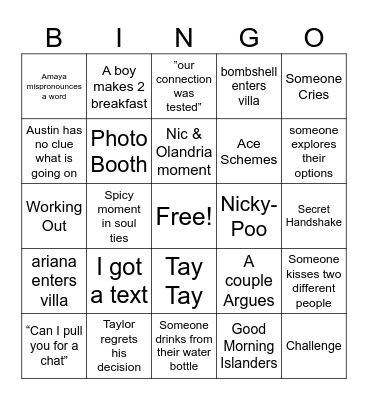 Love island episode 23 Bingo Card