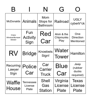 Knoebels Trip Bingo Card
