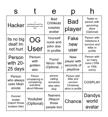 Forsaken Bingo By Nironi Bingo Card