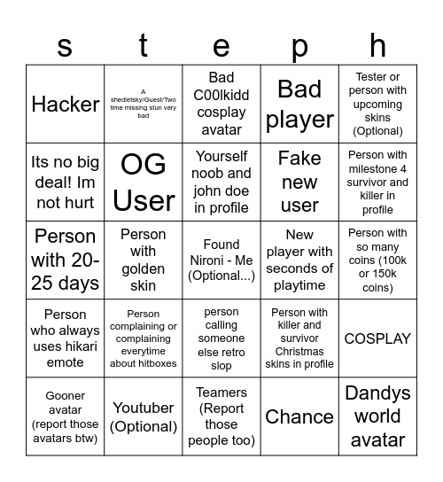 Forsaken Bingo By Nironi Bingo Card