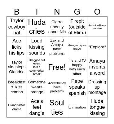 LOVE ISLAND Bingo Card