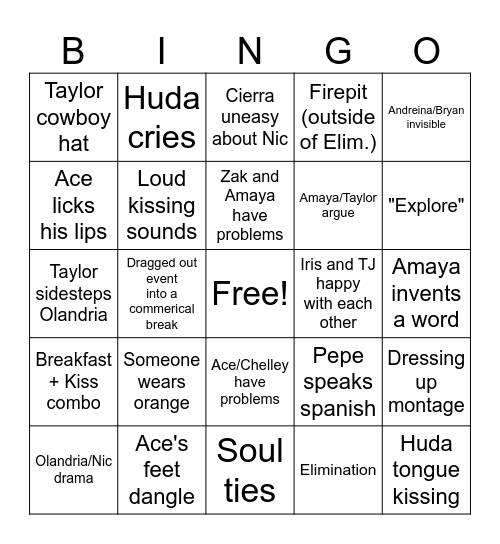 LOVE ISLAND Bingo Card
