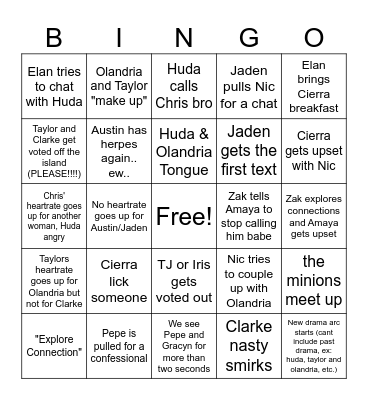 LOVE ISLAND HEART RATE CHALLENGE!! Bingo Card