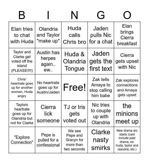 LOVE ISLAND HEART RATE CHALLENGE!! Bingo Card