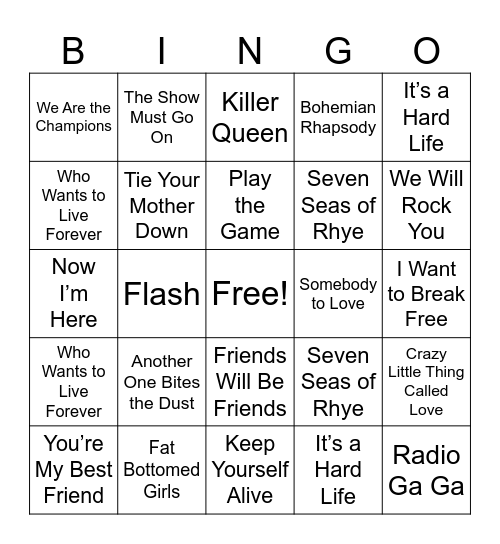 Round 4: Queen Special Bingo Card