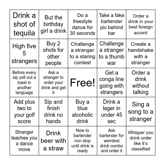 30th DRINKS BINGO Card