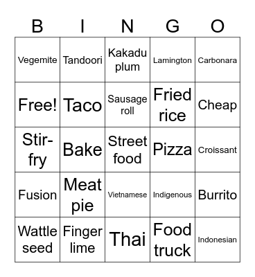 Multicultural Food Bingo Card