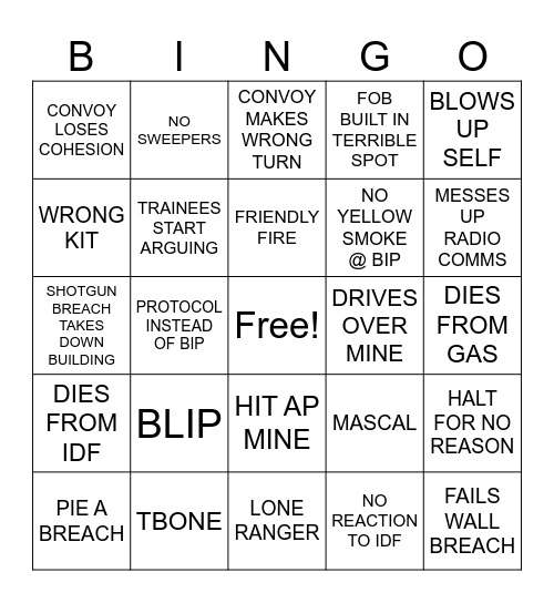 Sapper School BINGO Card