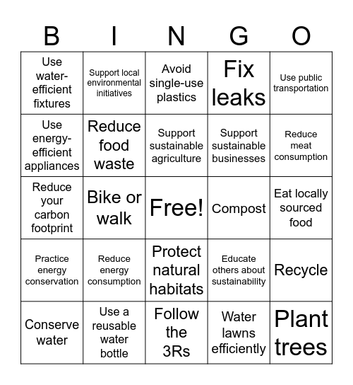 Sustainable Living Bingo Card