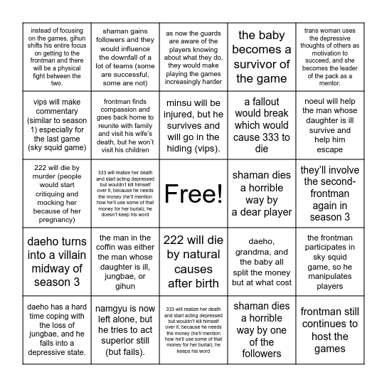 squid game s3 (general) Bingo Card