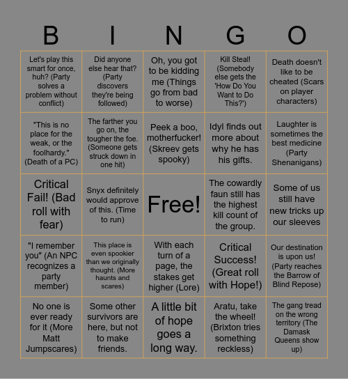 Age of Umbra- Session 6 Bingo Card