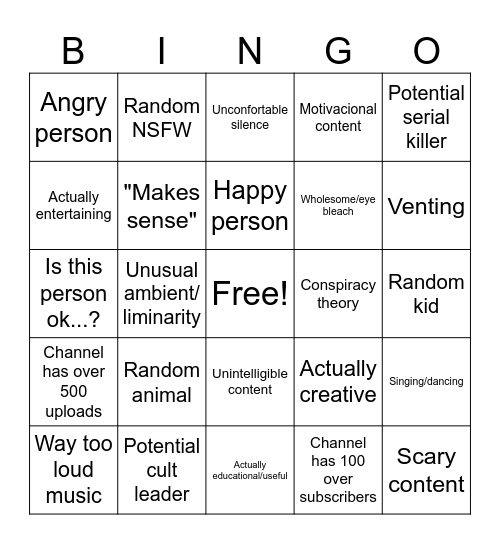 YouTube's Recycle Bin Bingo Card